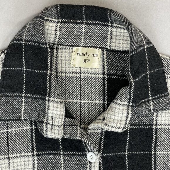 Thick Flannel Button Up High Low Women's M/L Black White Plaid Cozy Lagenlook - Picture 6 of 16